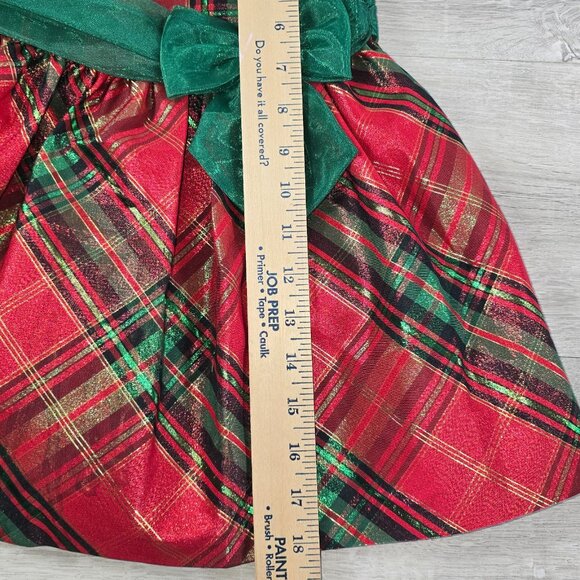 Baby Girl Dress Sz 18 Mo Party Christmas Red Green Plaid Short Sleeve Whimsical - Picture 9 of 9